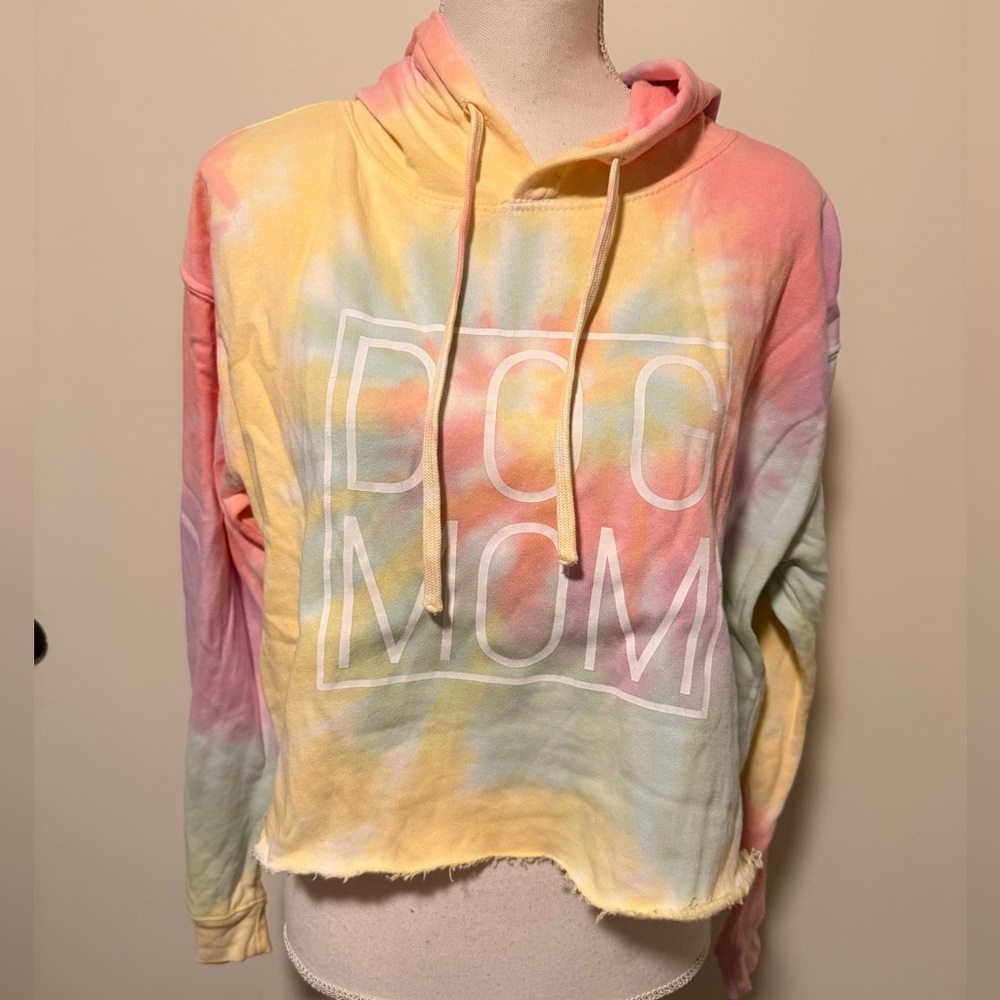 Cropped Dog Mom Hoodie Tie Dye size S